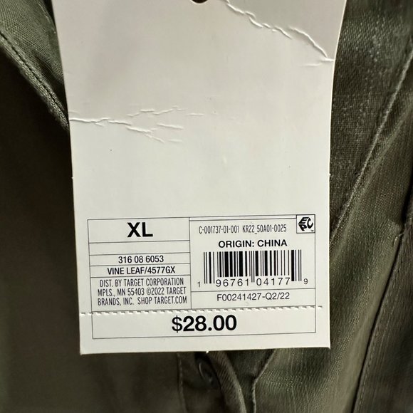 Knox Rose NWT women's size XL army green long sleeve button front v neck top - Picture 6 of 9